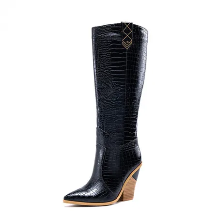 Черный Prove Perfetto Rome Style Genuine Leather Women Knee-high Boots Sexy Night-club Boots Female High Heel Leather Pointed Toe Boots - Цвет: Черный