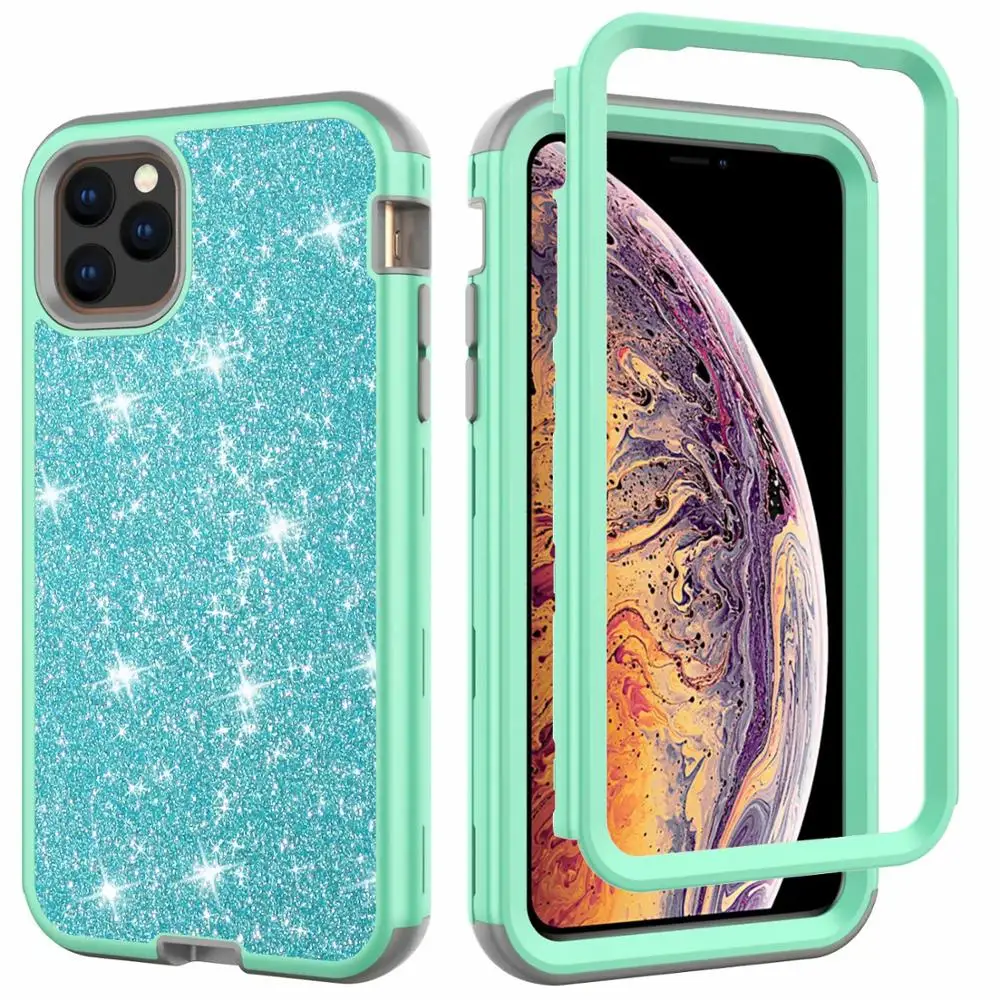 green 360 Полный Блестящий Гибридный бронированный чехол для iPhone 11 11 Pro MAX PC силиконовый бампер для iPhone XS MAX XR 7 8 Plus чехол противоударный - Цвет: green