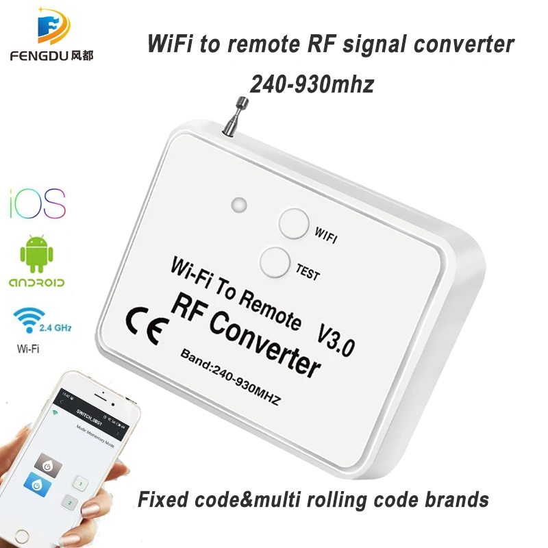 Universal WiFi switch remote control 433MHz 868MHz WiFi to RF Converter multi frequency rolling code garage door remote control