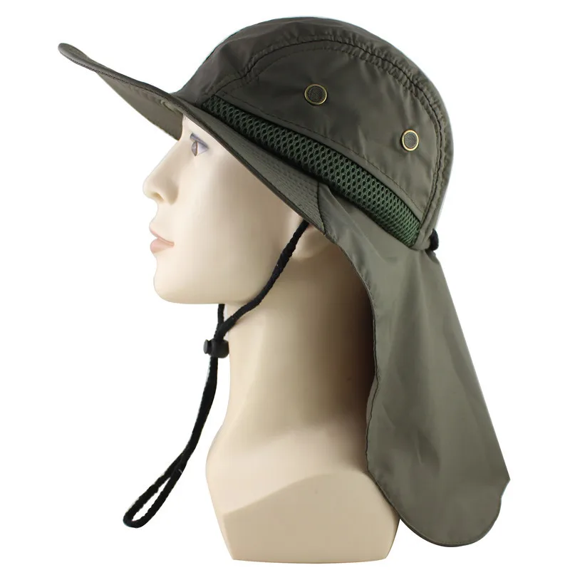 army green Новая Рыбацкая лодочная туристическая шляпа с широкими полями ушной шеей, уличная Солнцезащитная крышка XRQ88 - Цвет: army green