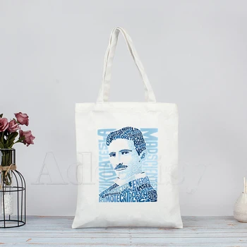 

Nikola Tesla Serbian American Inventor Physics Women Handbags Canvas Tote Shopping Bags Reusable Shopping Bag Eco Foldable