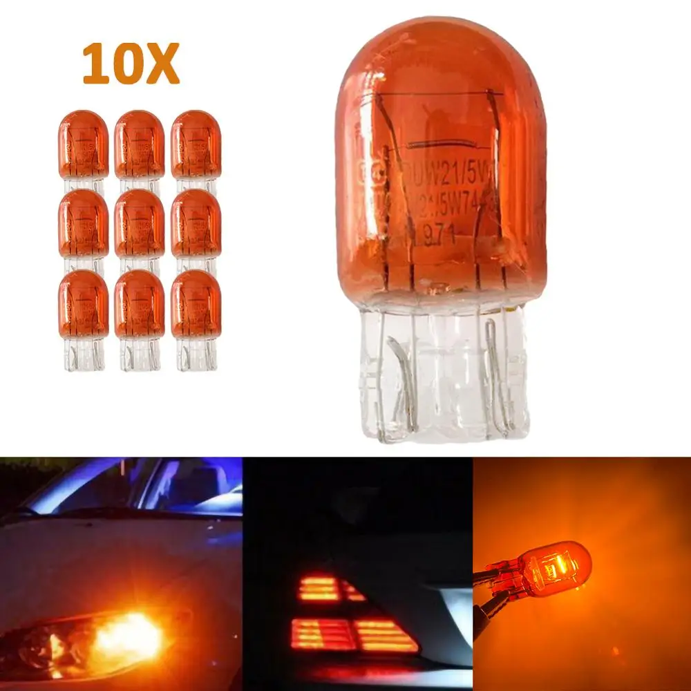 

10pcs T20 7443 W21/5W R580 3800K Halogen Bulb Clear Glass Daytime Running Light Turn Stop Brake Tail Bulb DRL Bulbs Dropshipping