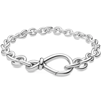 

New 925 Sterling Silver Bracelet Smooth Chunky Infinity Knot Chain Bracelet Bangle Fit Women Bead Charm Diy Pandora Jewelry