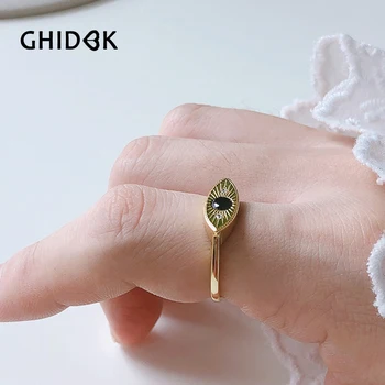

GHIDBK Simple 925 Sterling Silver Devil's Eye Open Rings Handmade Adjustable Black Rhinestone Eye Plain Ring Minimalist Ring