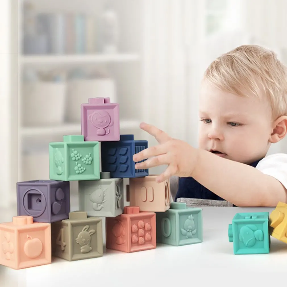 Детские захватывающие игрушки строительные блоки 3D сенсорные руки мягкие шарики детские массажные с резиновым покрытием Прорезыватели