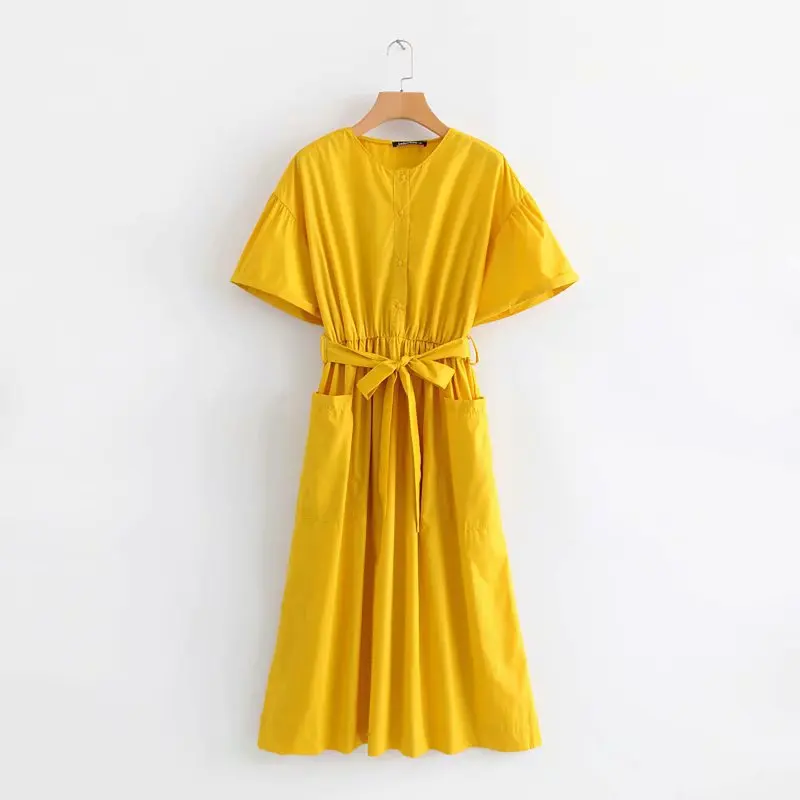 

Europe And America 2019 Spring New Style WOMEN'S Dress Loose-Fit Slimming with Belt Dress Versitile Fashion WOMEN'S Dress