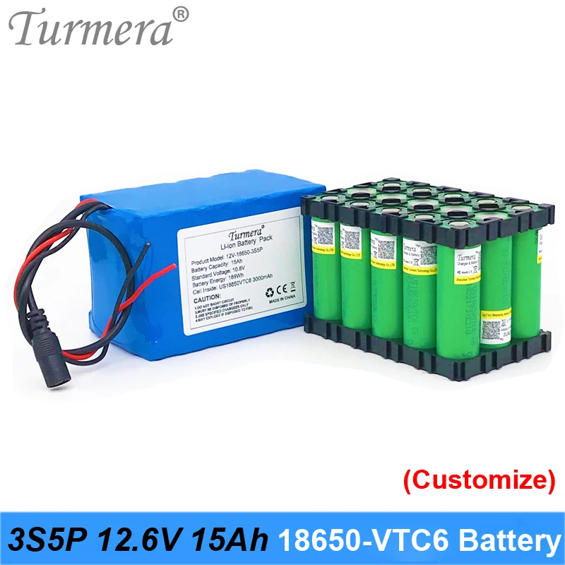 Аккумулятор Turmera 12V 15Ah 3S5P VTC6 3000mAh с 40A BMS для бесперебойного питания перезаряжаемый