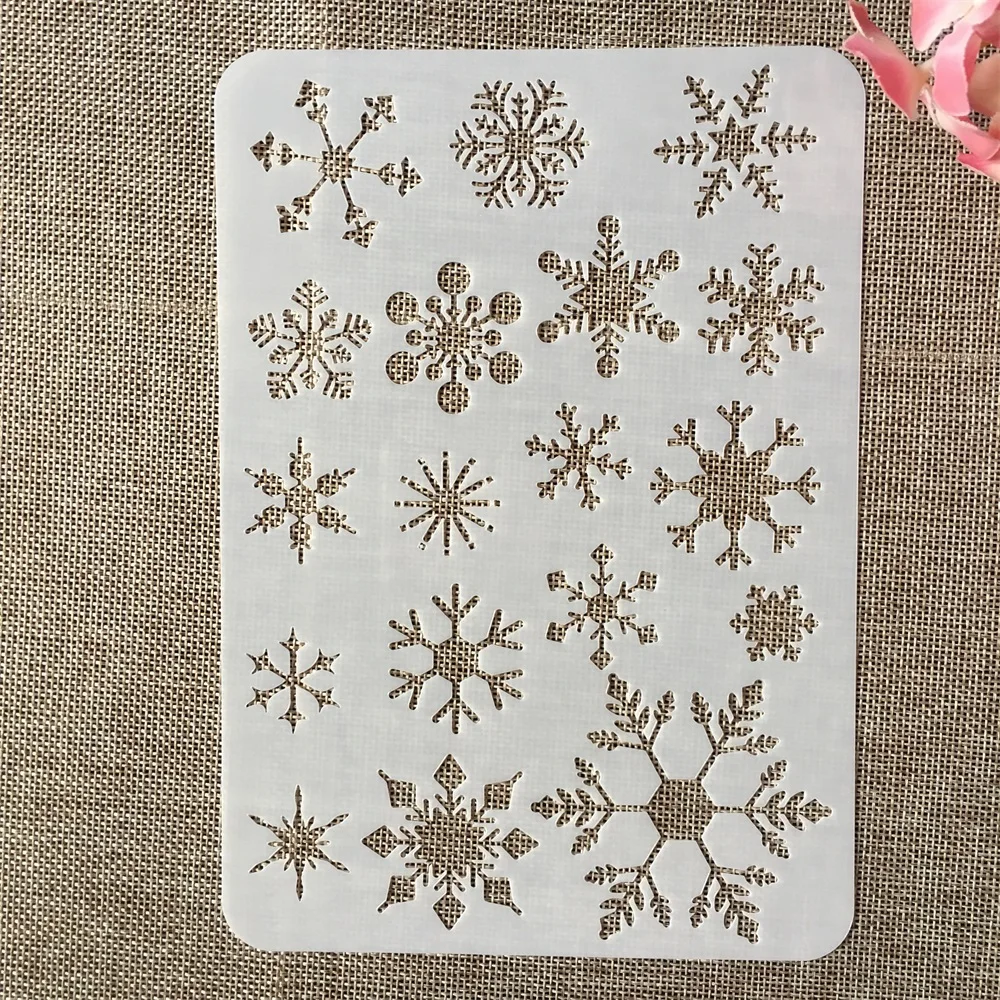 4 개/대 21cm 눈송이 잉크 도트 DIY 겹쳐 스텐실 벽화 스크랩북 색소 엠보싱 앨범 장식 템플릿