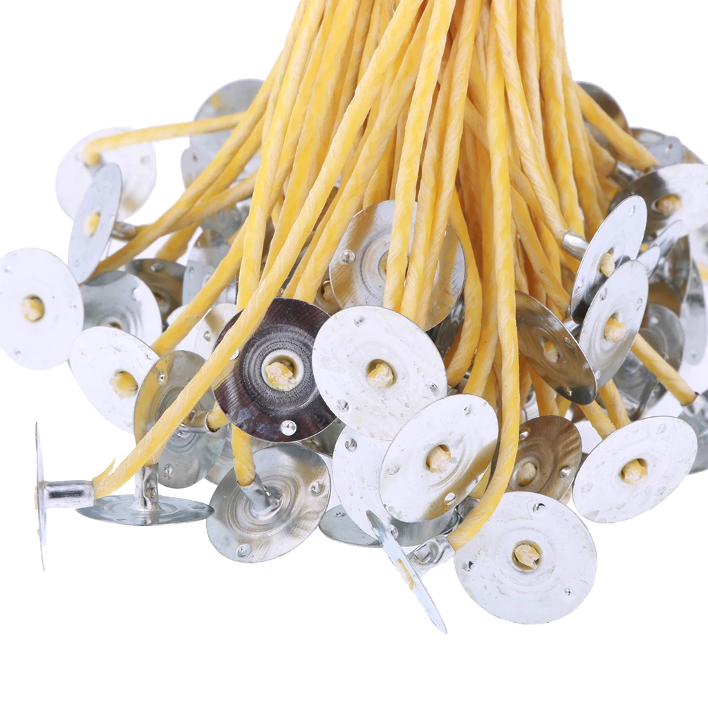 50pcs 20cm Beeswax Pre Waxed Wicks for DIY Candle Making with Sustainer