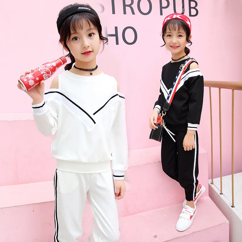 

Girls Spring And Autumn 2019 New Style Korean-style Fashion Middle And Large Children Casual Sports White Ribbon Set a Generatio