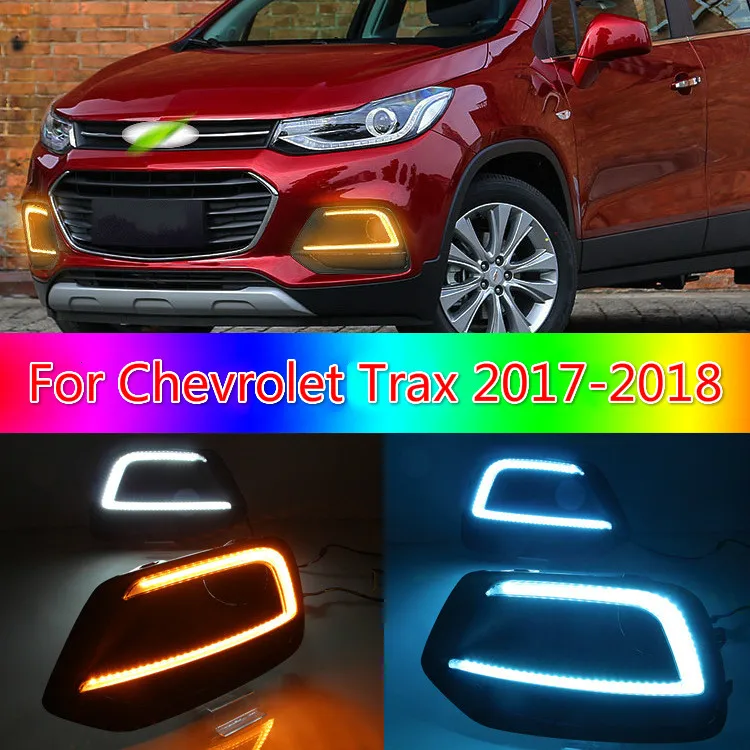 

Car Flashing 1Pair DRL For Chevrolet Trax 2017 2018 Daytime Running Lights fog lamp cover Daylight with Turn Yellow signal Lamp