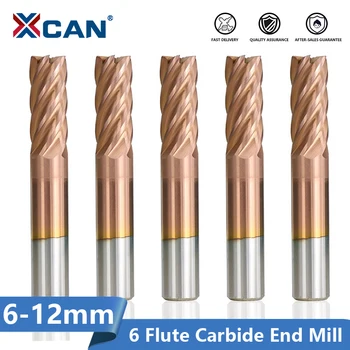

XCAN Carbide End Mill 6/8/10/12mm 6 Flute CNC Router Bit TiCN Coating HRC 55 End Mill Spiral End Milling Cutter