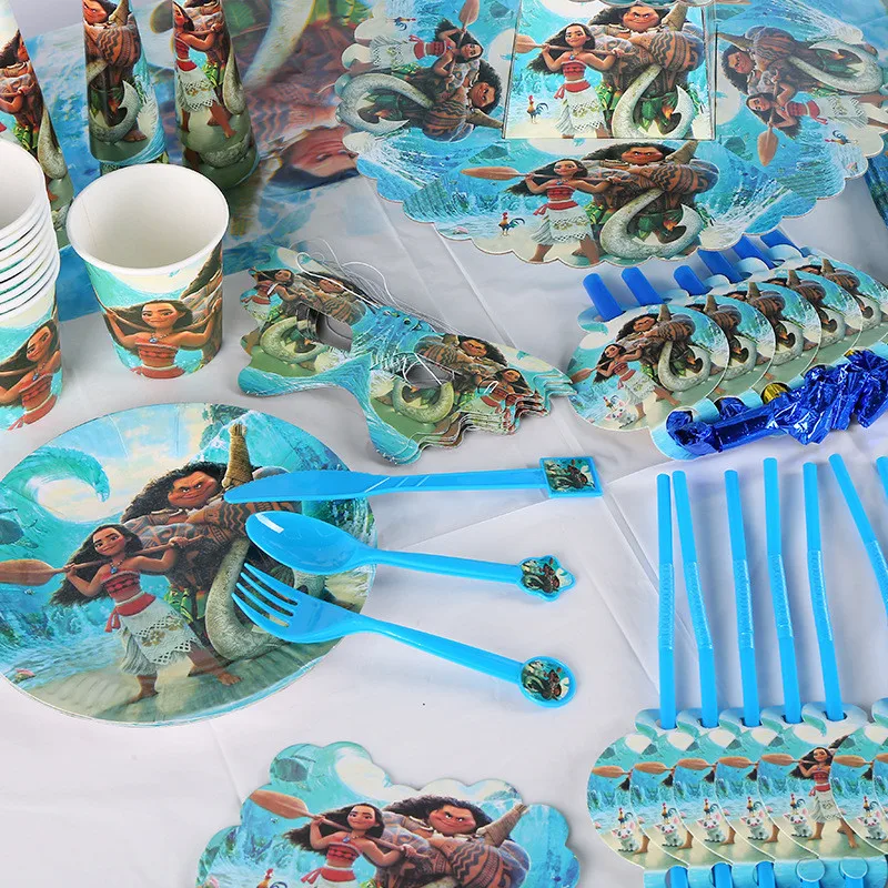  95Pcs/125Pcs Cartoon Moana Princess Paper Cup Plate Invitation Card Hat Baby Shower Kid Birthday De - 4000211471073