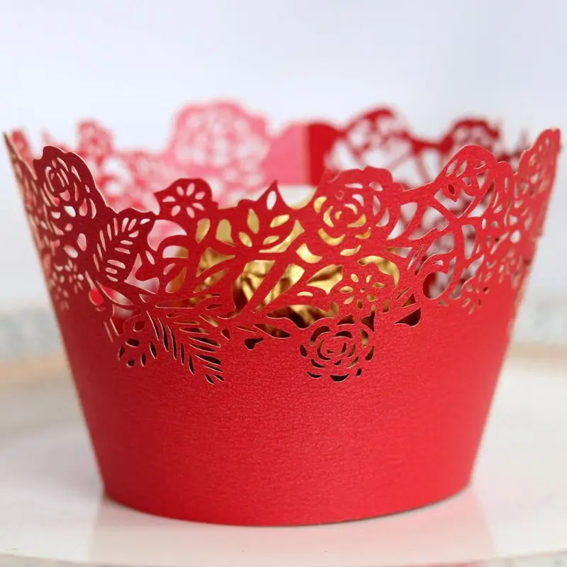 100pcs Cupcake Wrappers Paper Laser Hollow Rose Cake cup Birthday Decoration M6CE