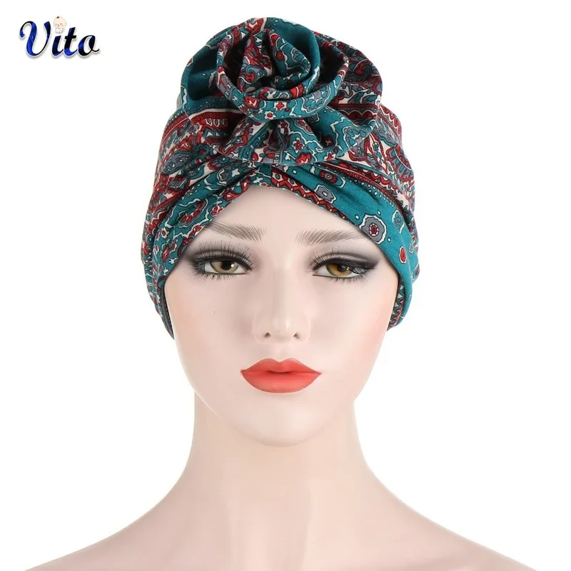 

Fashion print Flower muslim Turban hat India wrap head scarf hijab caps muslim headdress ready to wear Inner hijabs bonnet
