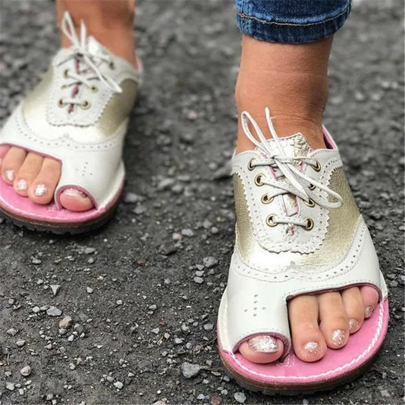 

Vintage Summer Sandals Shoes Women Peep Toe Casual Lace Up Hallow Out Neutral Flat Summer Sandals Shoes