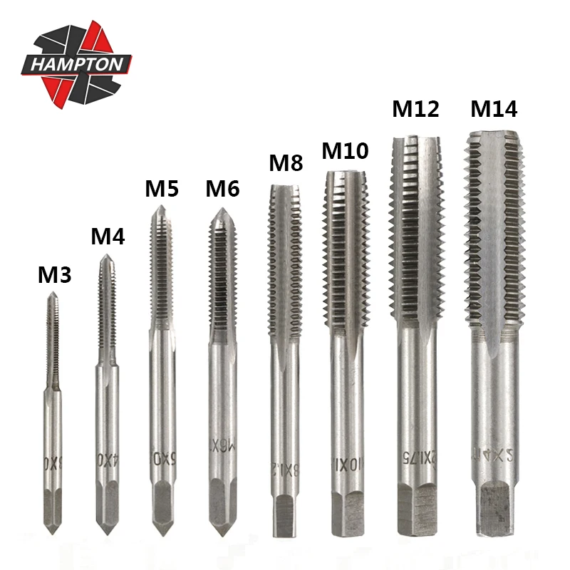 

Hampton 1pc Right Hand Screw Tap Drill Bit M3 M4 M5 M6 M7 M8 M10 M12 M14 Thread Tap For Metal HSS Metric Plug Tap Hand Tap