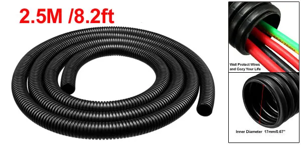 ZGQA-GQA 2.5M Length 21.2mm Outside Dia Corrugated Bellow Conduit Tube for Electric Wiring Black