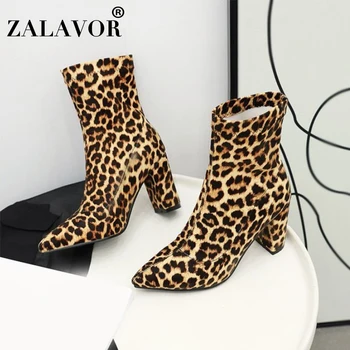 

ZALAVOR Plus Size 34-48 Pointed Toe Bling Ankle Boots For Women Slip On High Heels Boots Fashion Party Club Women Footwear