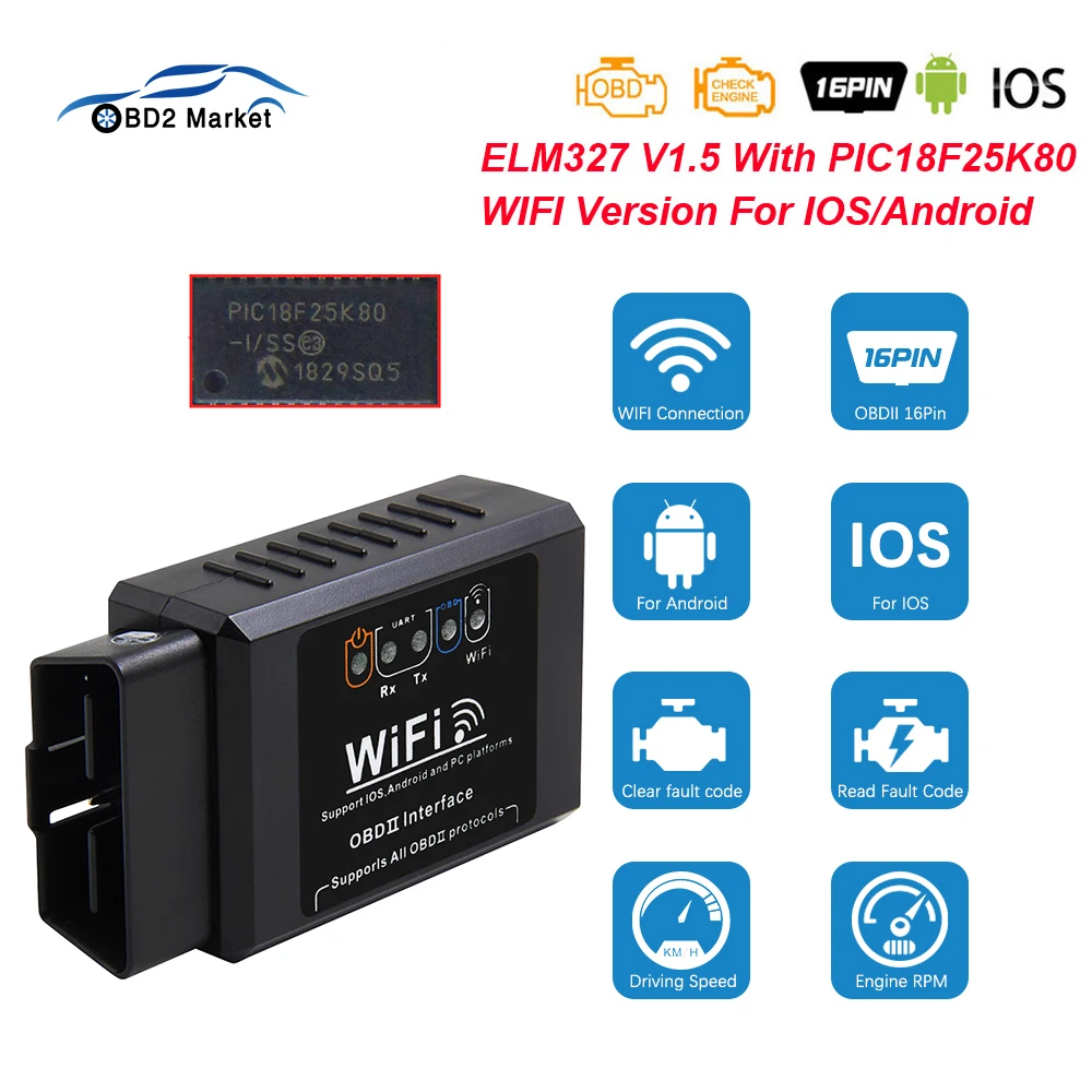 Сканер elm327 V1.5 OBD2 wifi PIC18F25K80 Wi-Fi odb2 для Android/IOS ELM 327 в 1 5 адаптер OBD 2 автомобильный