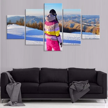 

Hd Printed Skiing Sport Snow Mountain 5 Pieces Artwork Modular Poster Landscape Canvas For Living Room Home Decor Framework