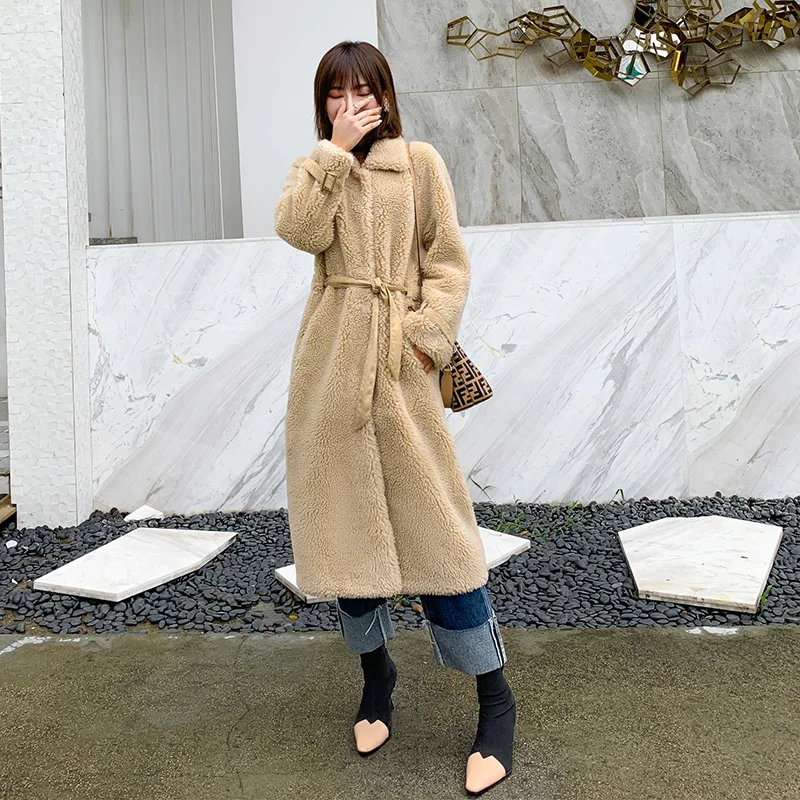 Женское осеннее пальто из натурального меха, зимнее пальто, женская одежда, Корейская винтажная шерстяная куртка из овчины, верхняя одежда, Manteau Femme ZT4342 - Цвет: GongMiSe