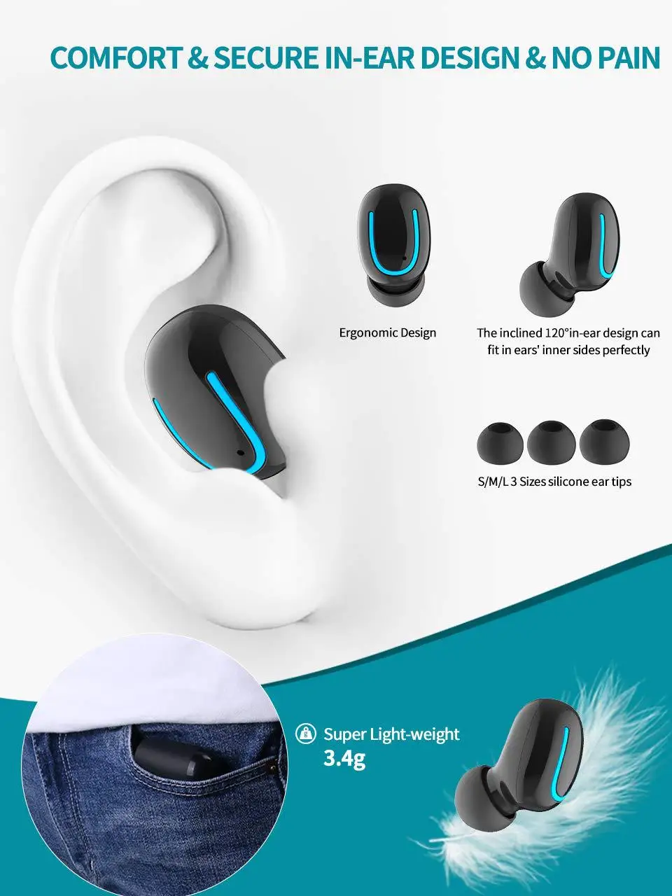 Cigfun Q32 Wireless Bluetooth Earphone Earbuds 1500mah TWS Headphones Bluetooth 5.0 Auto Pairing Earphones Headphones Mini