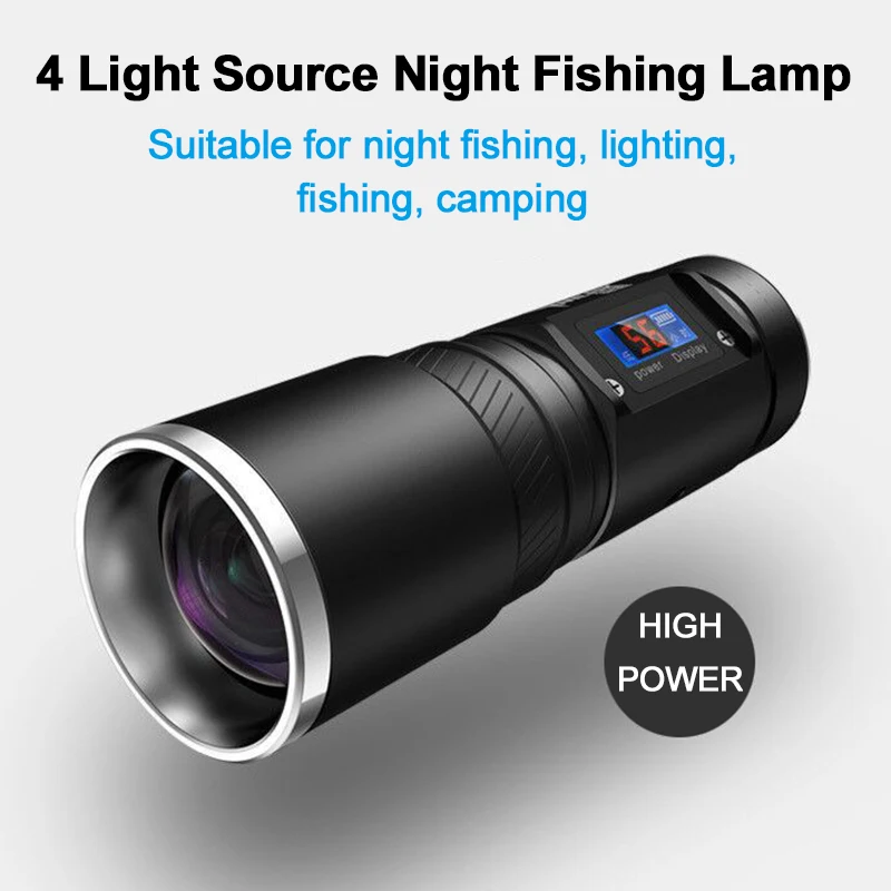 Фонарик для рыбалки с ЖК дисплеем 15 Вт синий/белый/желтый свет|zoomable flashlight|strong