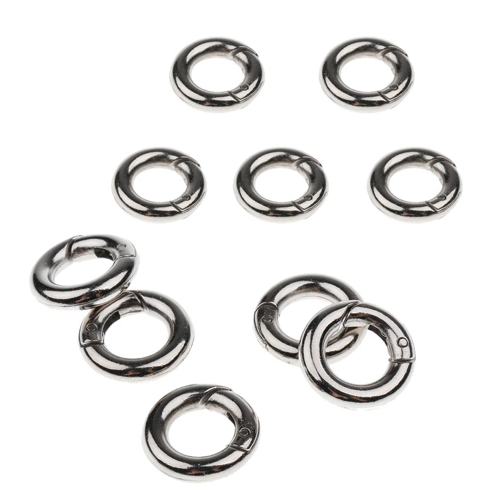 10pcs Silver Circle Round Carabiner Spring Snap Clip Hook Keychain Outdoor Activities