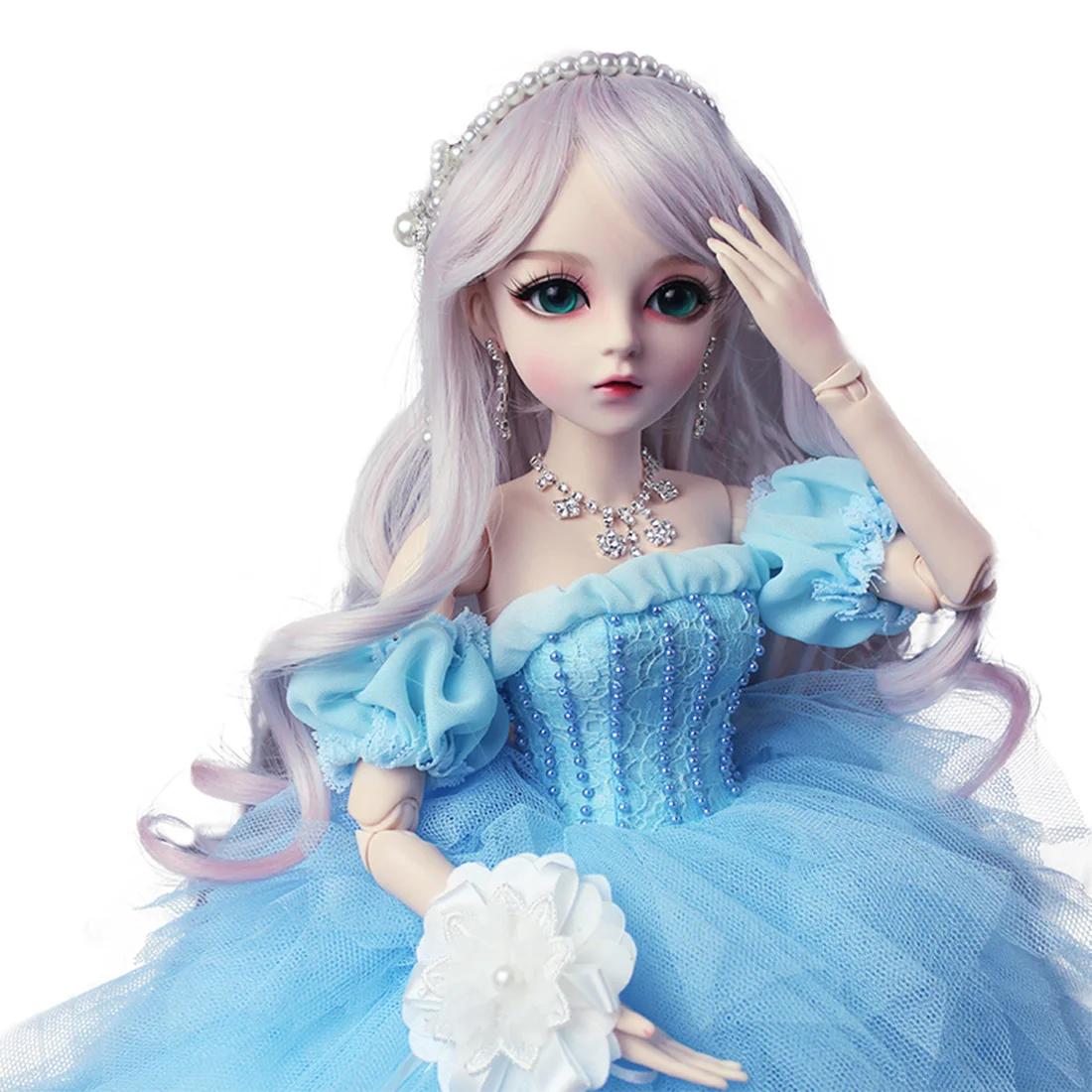 

60cm 1/3 BJD Dolls Mechanical Joints Wedding Dress Doll Set - Sky-blue (Included Eyes + Handmade Makeup + Full Clothes As Shown)