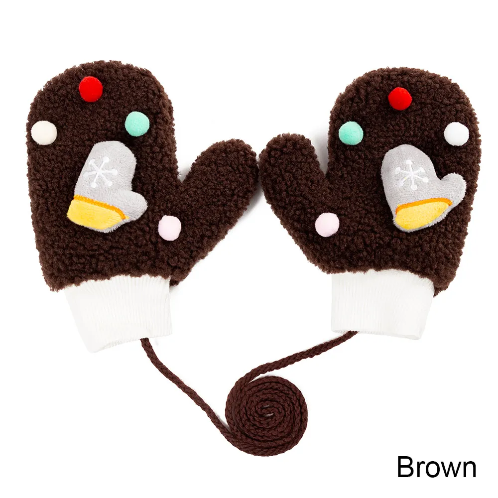 Зимние вязаные перчатки для мальчиков и девочек; Рождественские теплые перчатки на веревочной веревке; перчатки для детей; детские перчатки с подвеской на шее - Цвет: E
