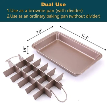 

New Non-Stick Brownie Pan with Dividers, Approved 18 Pre-Slice Brownie Baking Tray, Carbon Steel Bakeware for Oven Baking, Size