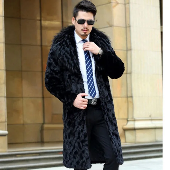 mink fur coat men Turn-down Collar Long Men's Faux Fur Coat 2020 Winter Mink Jacket Plus Size Business Formal Overcoat XL663 | Мужская