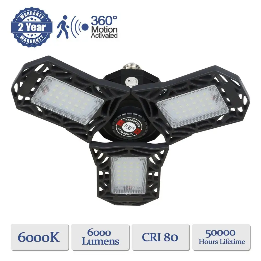 

E27 LED Bulb 60W 6000Lm High Intensity Deformable Lamp SMD2835 Motion Detection Indoor Parking Industrial Warehouse Living room