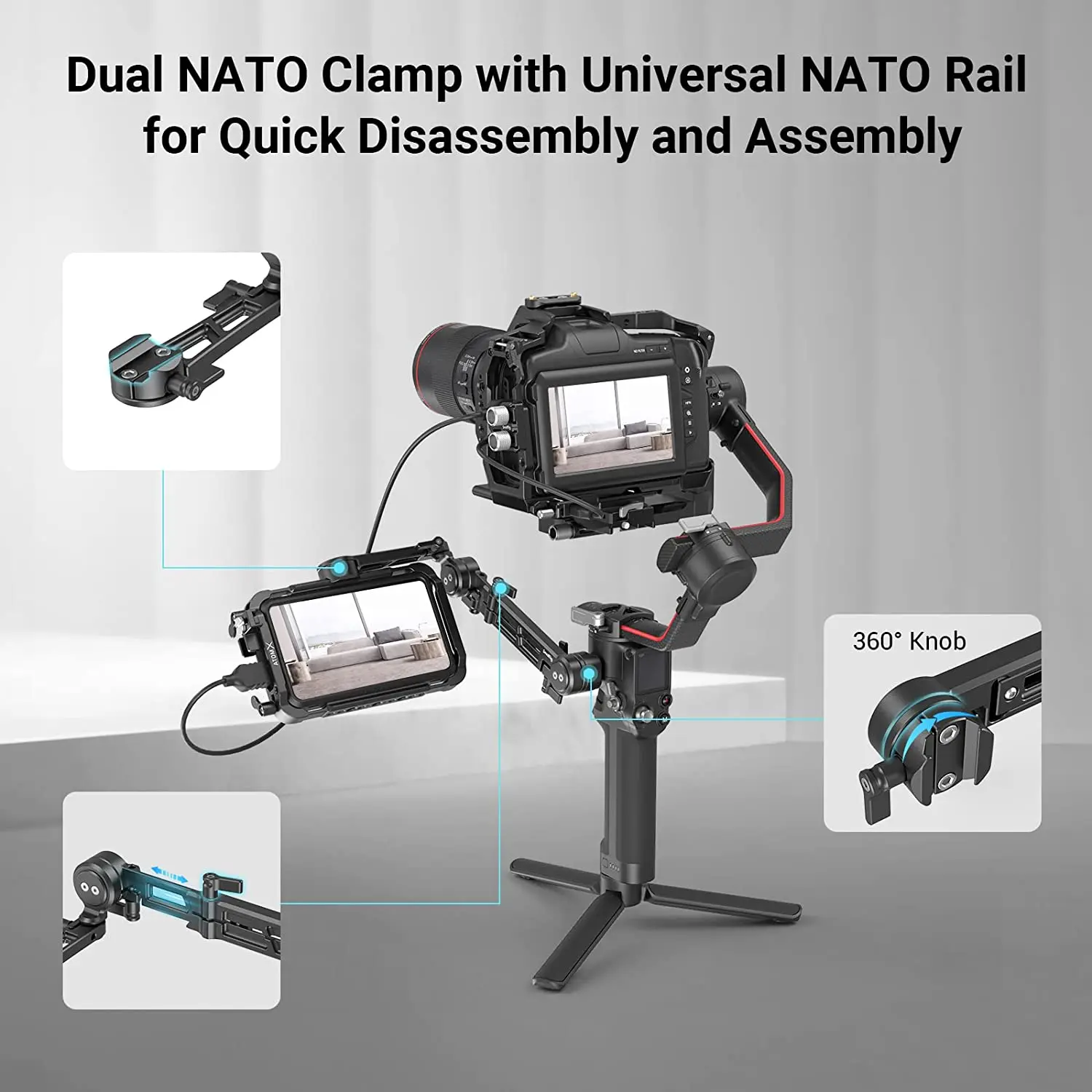 NATO 클램프가 있는 SmallRig 조정 가능한 EVF 마운트는 캐논 유니버설 카메라 액세서리 MD3507용 니콘용 용 모니터를 지원합니다.