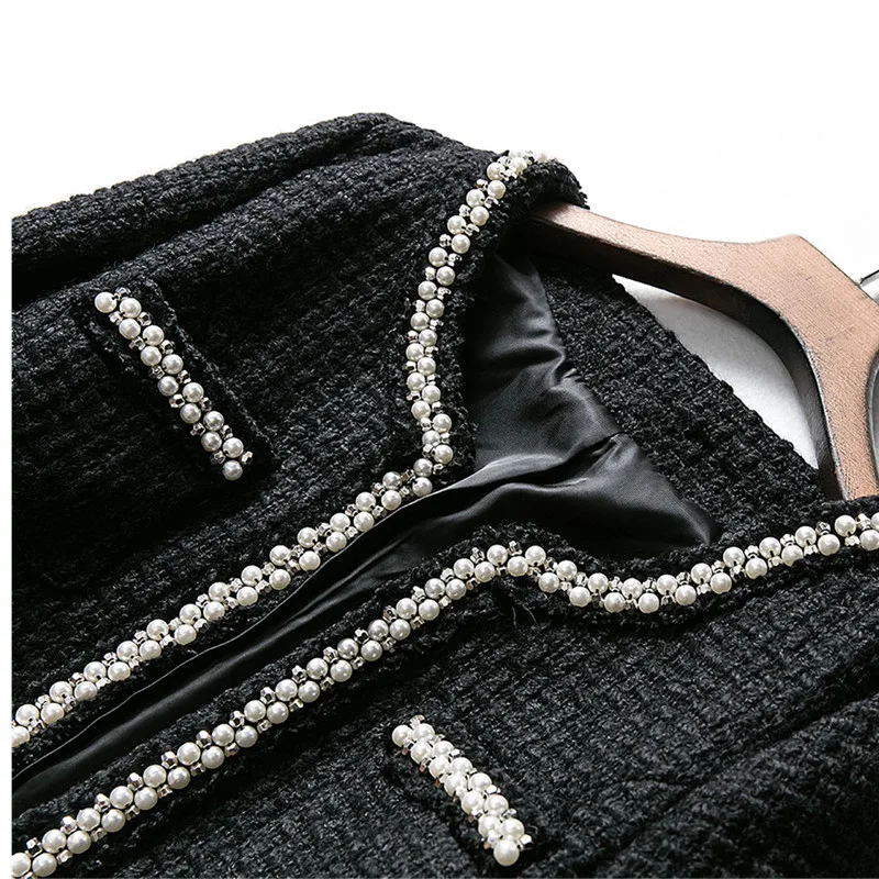 Beaded Tweed Coats And Jackets Women Round Collar Long Sleeve High Street Woolen Coat Long Jacket Casaco Feminino Female