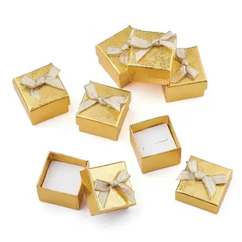 

24pcs Square Cardboard Jewelry Ring Boxes Bowknot Valentines Day Gifts Packing Boxes with Sponge High quality Gold/ Mixed Color