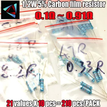 

1/2W 5% 0.1 Ohm ~0.91 Ohm Carbon Film Resistor Assorted Kit pack 21 Values ,10pcs Each value