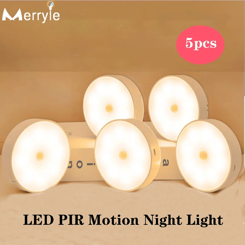 5 10pcs 700mah USB Recharge LED PIR Infrared Sensor Night Light 8 Light Beads Cabinet Closet Wall Lamp for Home Bedroom Corridor