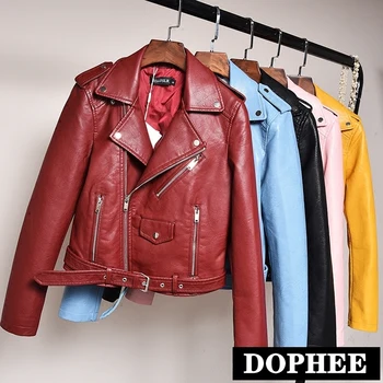 

2019 Chic Spring and Autumn New Pu Leather Coat Pure Color Short Style Student Locomotive Leather Jacket Female Outwear