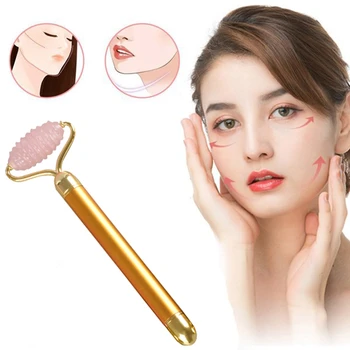 

Electric Vibrating Natural Rose Quartz Jade Roller Face Jade Stone Facial Roller Beauty Massage Tool with Box