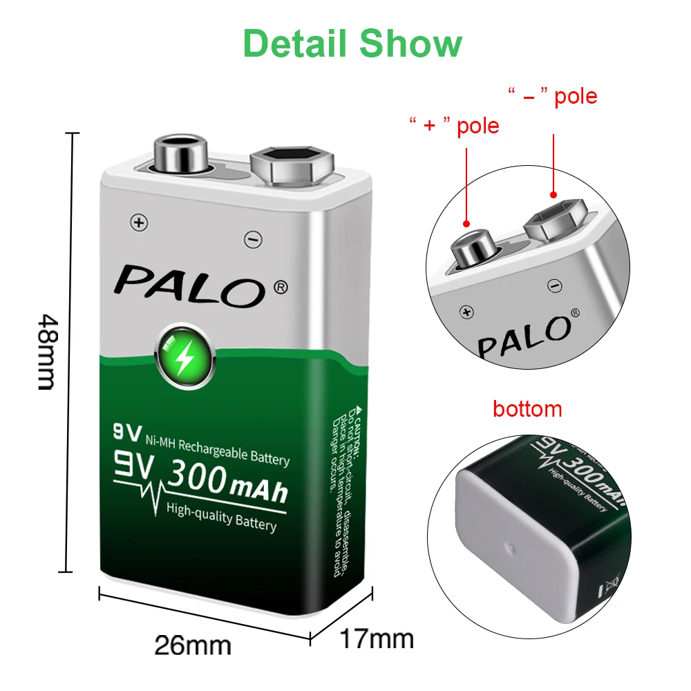 Batería Recargable 9V 800mAh/1100mAh 6F22: Alta Capacidad Para Alarmas, Micrófonos, Juguetes A Control Remoto