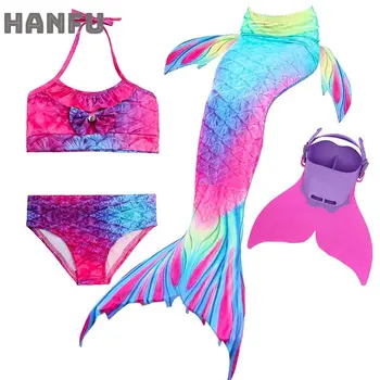 

4PCS/Set Swimmable Children Dianonds Mermaid Tail With Monofin Fin Girls Kids Swimsuit Mermaid Tail Costume for Girls Swimming