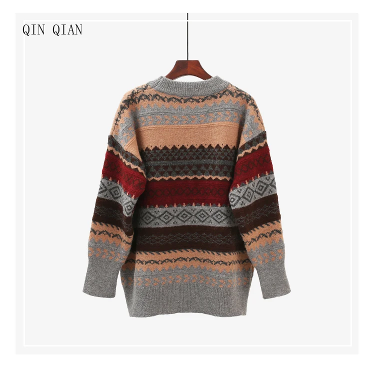 

2020 Women Vintage Pullover and Sweaters Winter Loose Style Striped Pull Jumpers Korean style Knitwear Casual Tops Femme