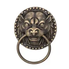 

1pcs Old-Style Solid Wood Door Knocker Tiger head Front Door Knock Lion Head Copper Handle Ancient Villa Outdoor Ring Knob