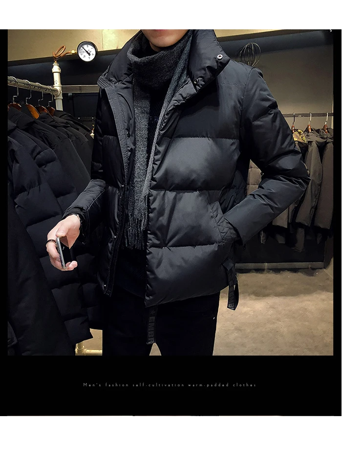 Высокое качество, зимние куртки для мужчин, модная мужская парка со стоячим воротником, мужские однотонные толстые теплые пальто, пуховая куртка, верхняя одежда