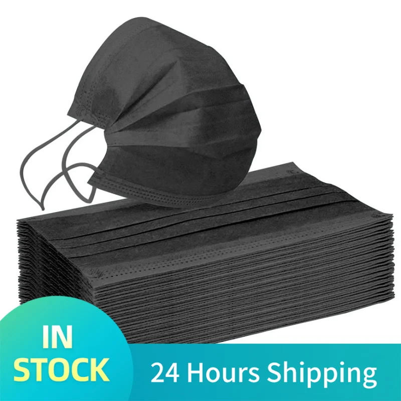 

50 Pcs Disposable Nonwoven Surgical Mask Elastic Earloop Black Masks Activated Carbon Unisex Protection Fabric Medical Masks