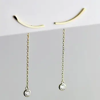 

LOZRUNVE Hawaiian Jewelry Wholesale Ear Climber 925 Silver Handmade Crawler Front Back Tassel Chain Earrings