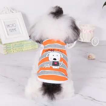 

Summer Pet Dog Cartoon Dog T-shirt Clothes Pet Clothing Stripes Shirt Casual for Small Dogs XS-XL