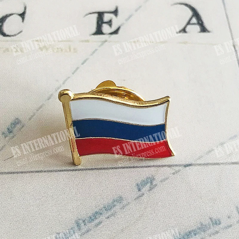 Russia National Flag Enamel Pins Crystal Epoxy Metal Badge Brooch Collection Souvenir Gifts Lapel Size1.6*1.9cm